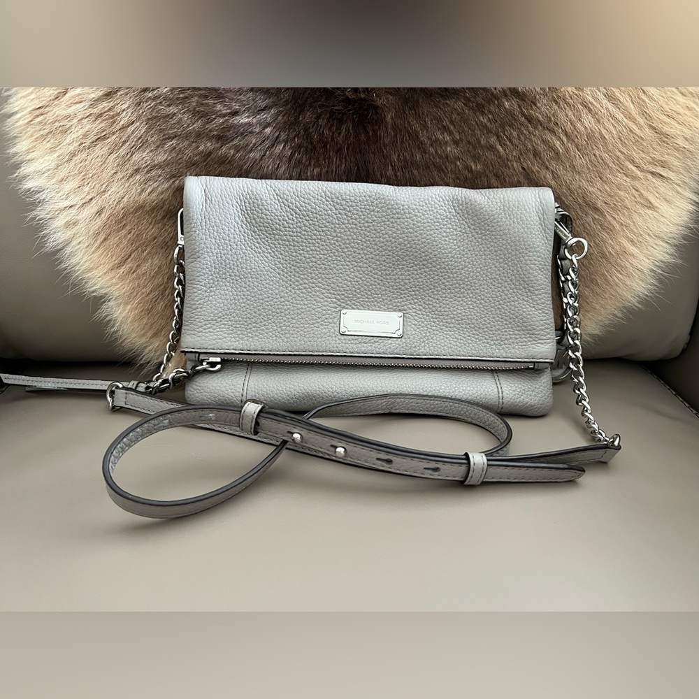 Michael Michael Kors Gray Leather Foldover Crossbody Bag